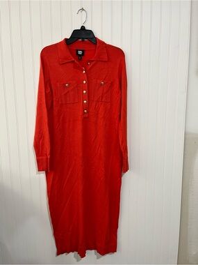 DÔ Red Long-Sleeve Polo Knit Dress